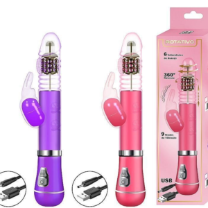 VIBRADOR ROTATIVO COELHO VAI E VEM RECARREGÁVEL 9 MODOS